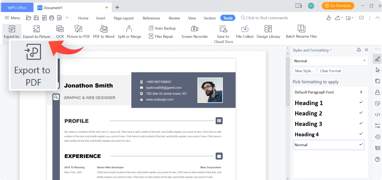 使用 WPS 寫入器將 Word 轉換�?PDF