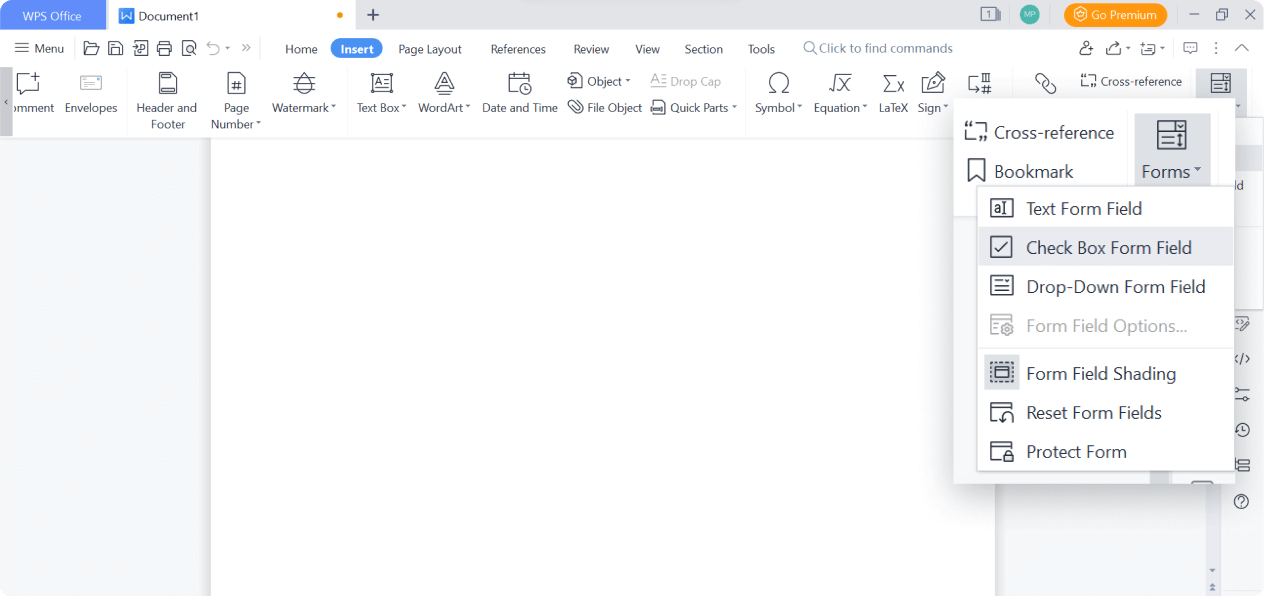 使用 WPS 寫入器在 Word 文件中新增核取方? class=